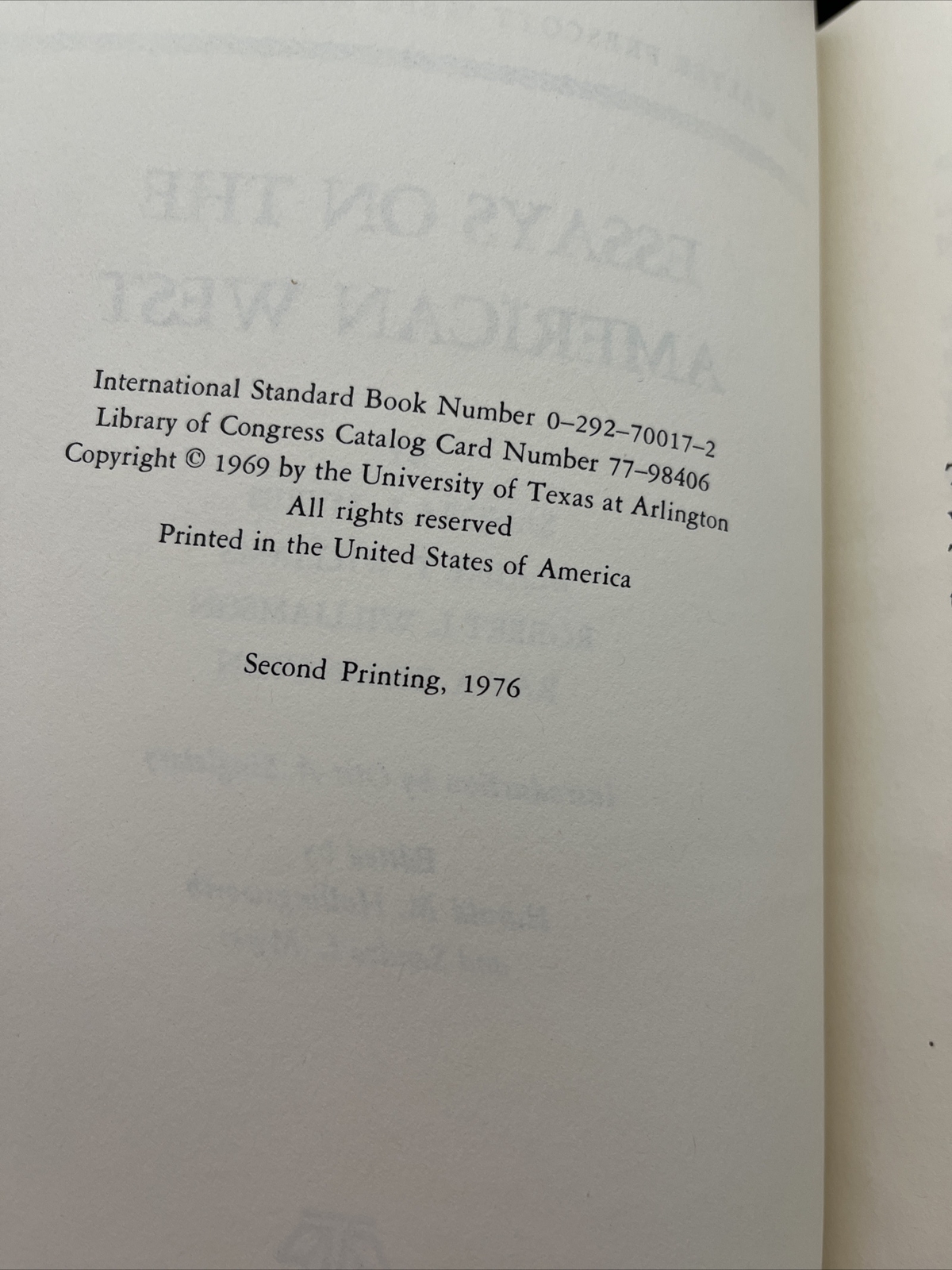 Essays on the American West, The Walter Prescott Webb Memorial Lectures 1969 FE