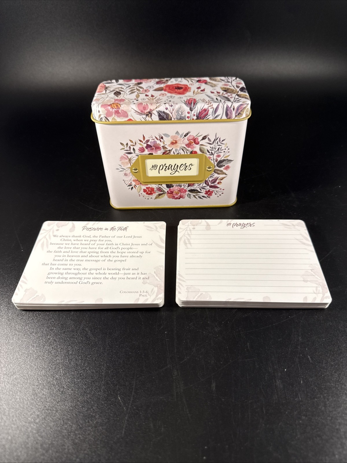 Christian Art Gifts “My Prayers” Tin Box Floral Prayer Cards Storage 2017