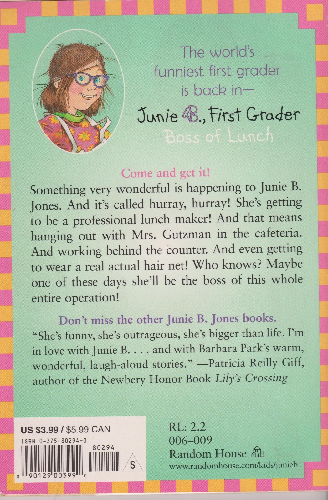 Junie B. First Grader Boss of Lunch (Paperback: Children’s Ages 6-9 Chapter Boo