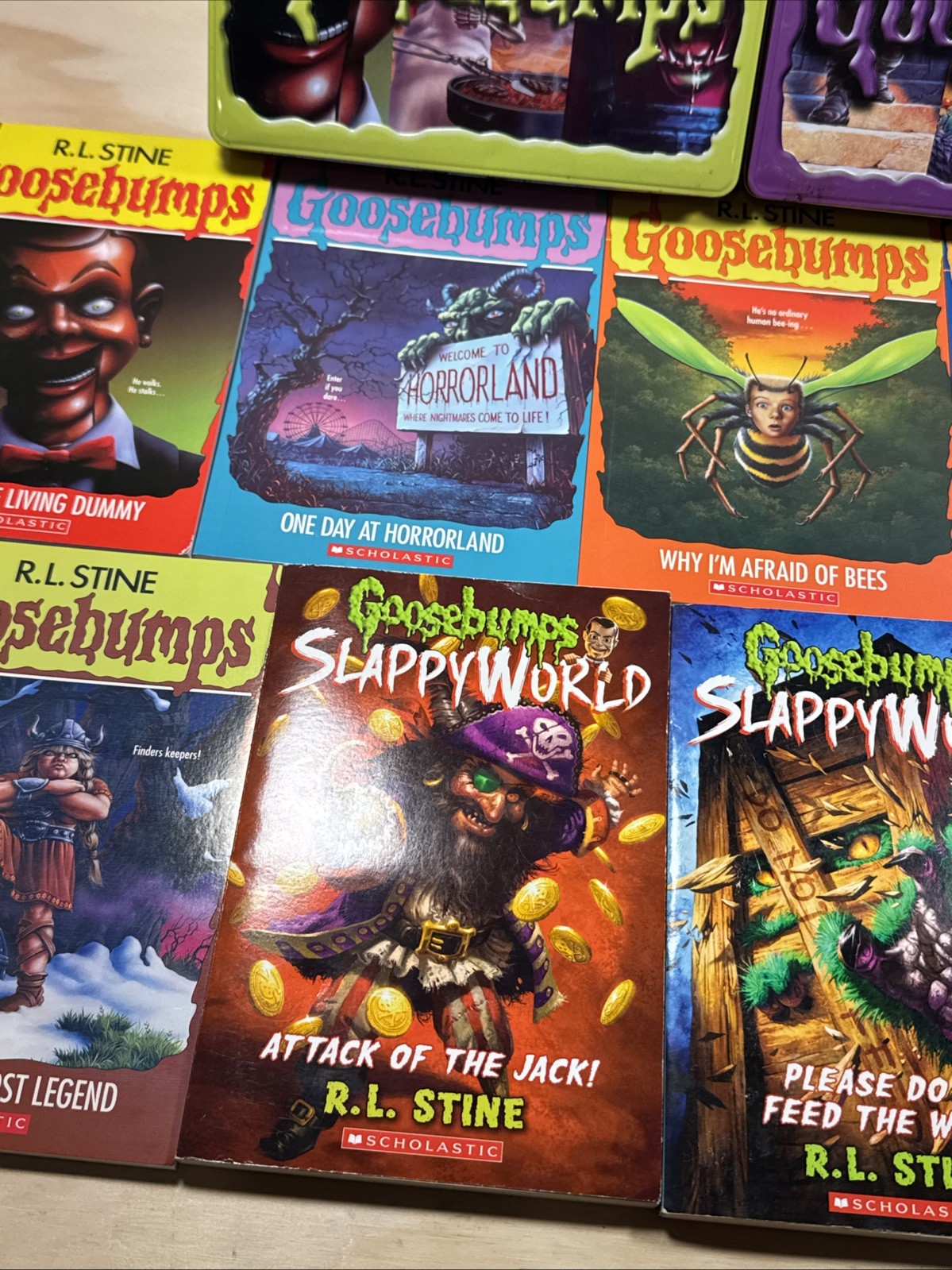 Goosebumps R.L Stine Retro Two Tin Box Lot Of 9 Paperbacks Books