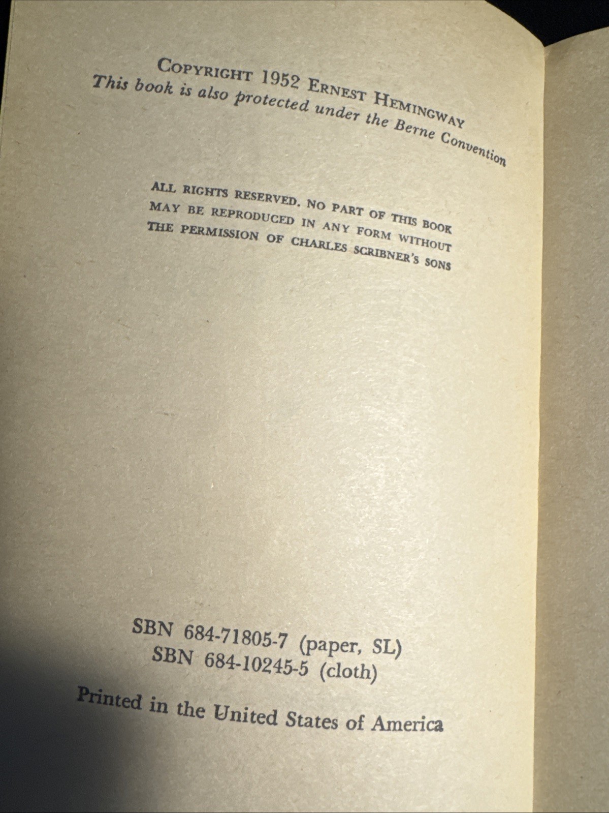 Vintage 1952 The Old Man & the Sea by Ernest Hemingway Charles Scribner’s Sons