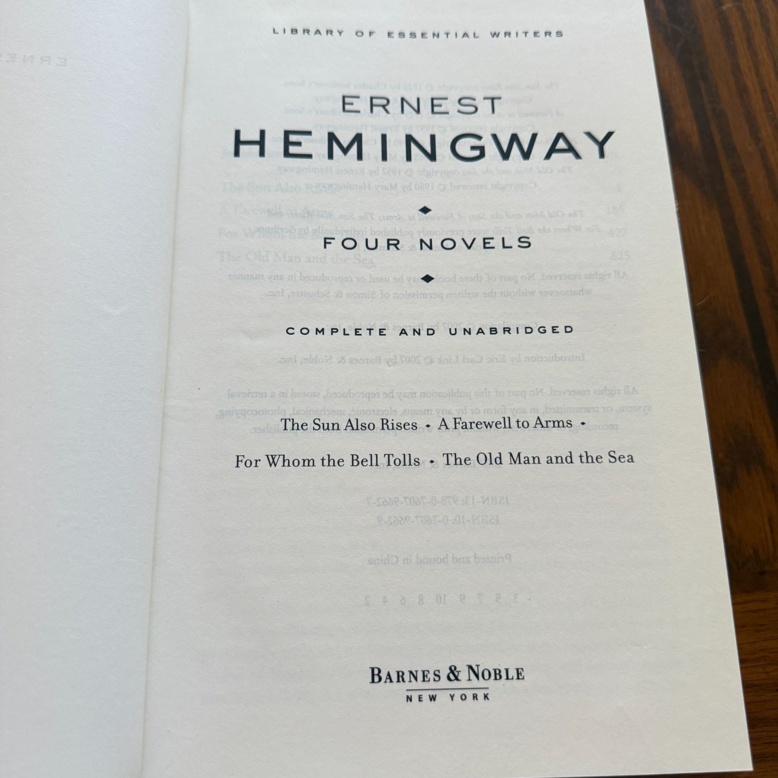 Ernest Hemingway Complete & Unabridged set of novels Barnes & Noble 4 novels