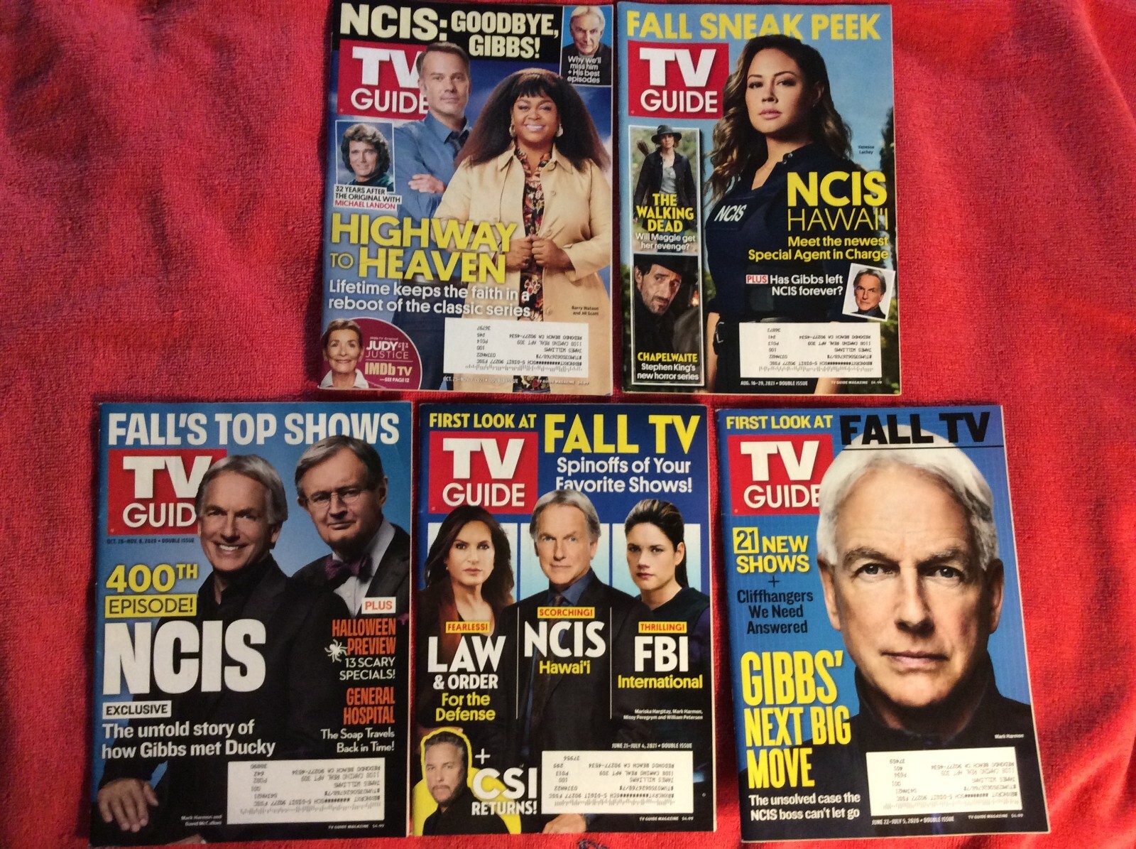 LOT OF 5 TV GUIDE JUNE JULY OCTOBER NOVEMBER 2020 AUGUST 2021 NCIS MARK HARMON