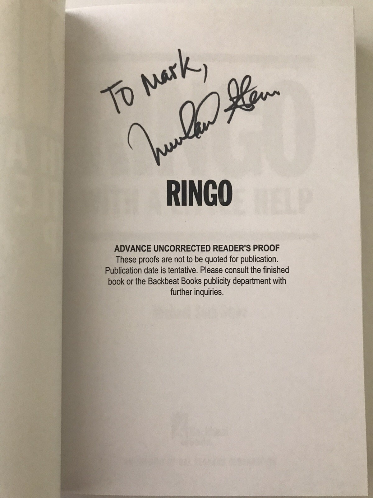 Ringo With a Little Help-Michael Seth Starr-Author-Signed Advance Reader’s Proof