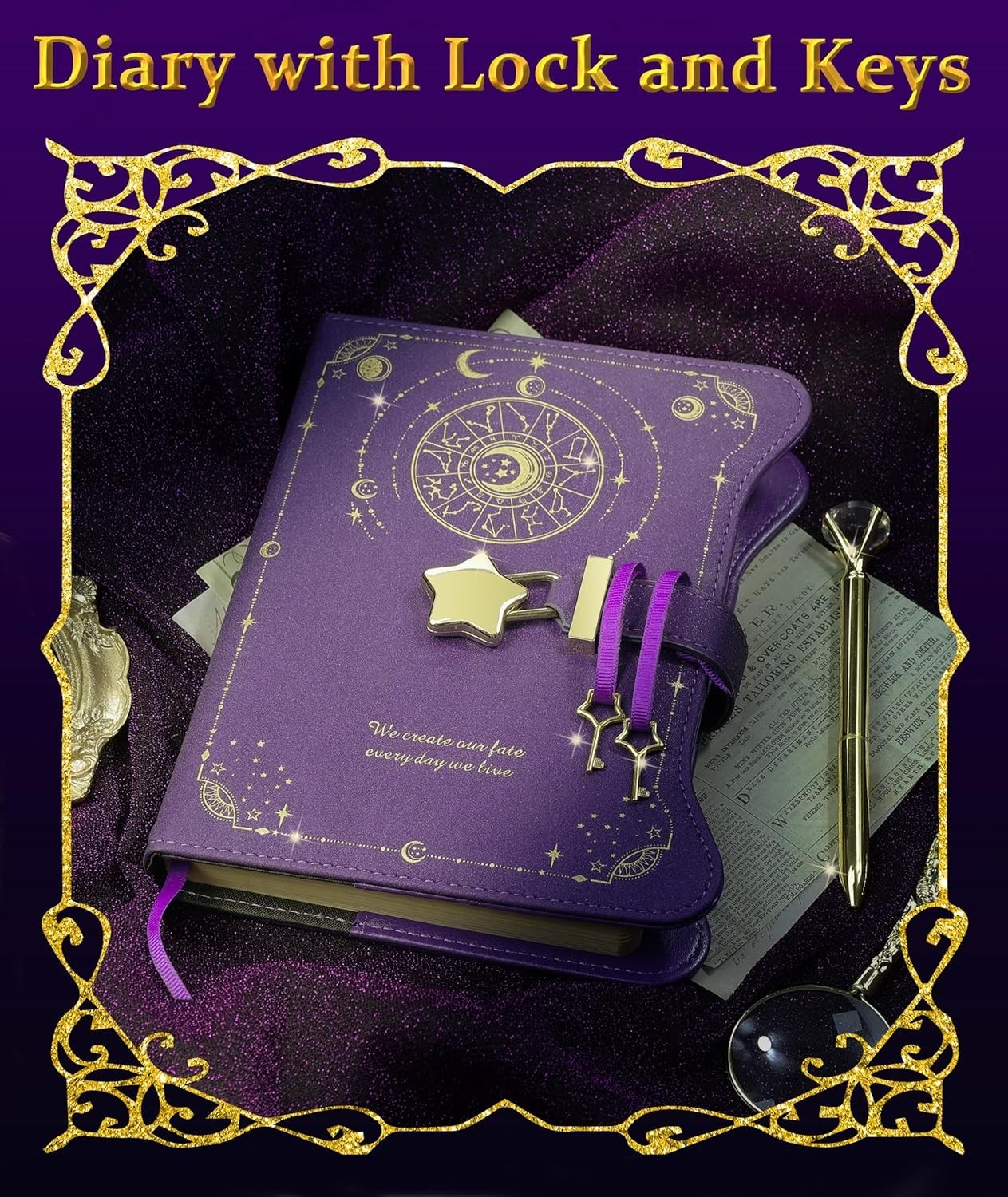 Inspirational Faux Leather Diary with Lock & Pen – 360 Pages of Dreams