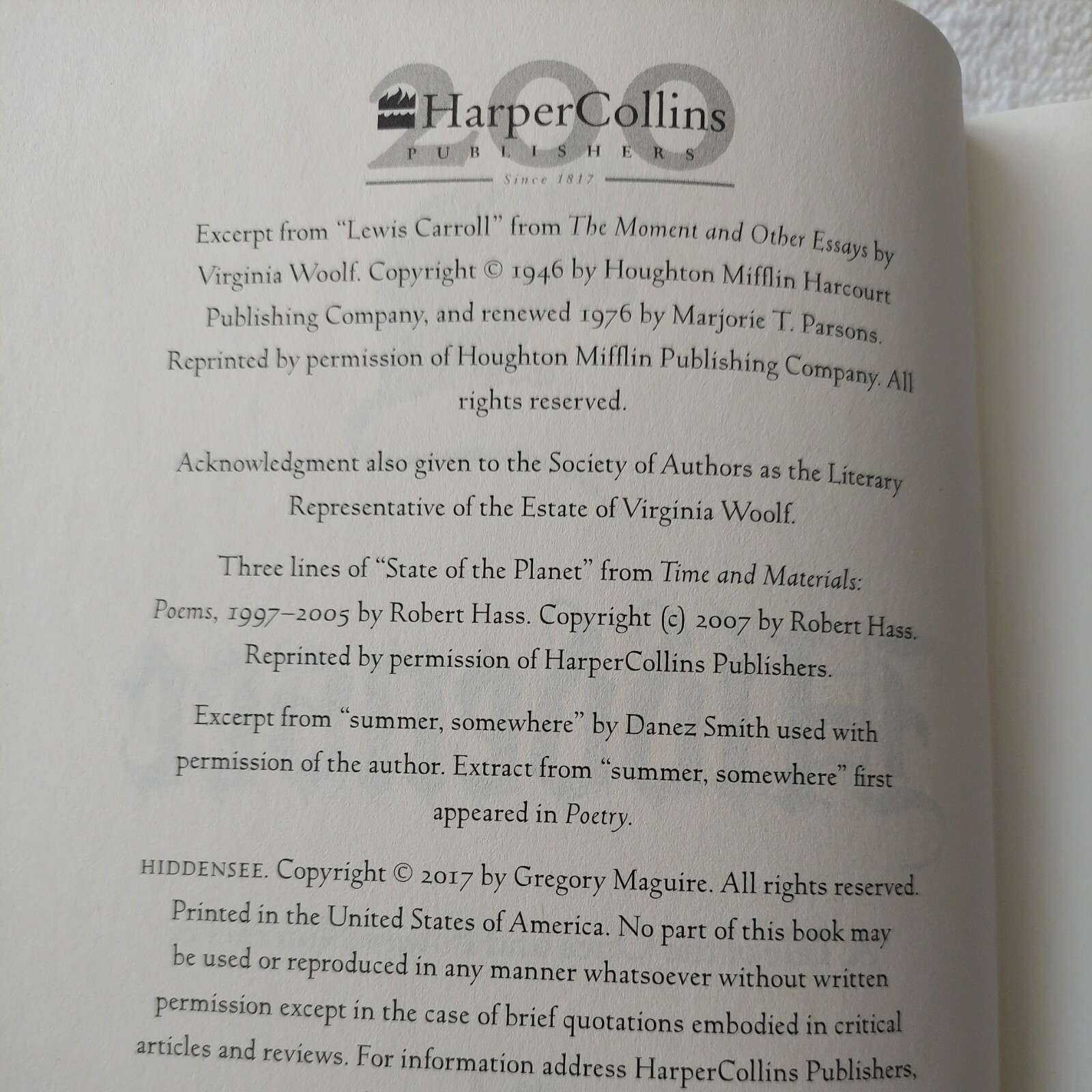 HIDDENSEE GREGORY MAGUIRE HARDCOVER 1ST ED/1ST Print Signed Copy