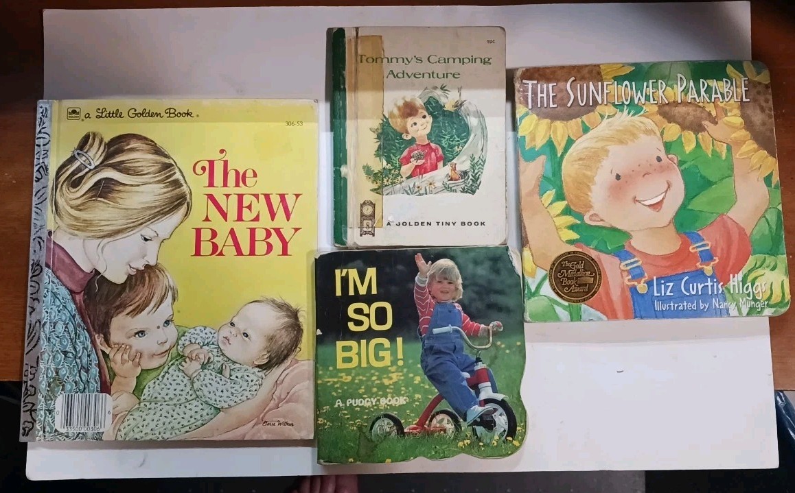 Lot of 4 Vintage Children’s Books Golden Book Pudge Board Book Tommy Nelson