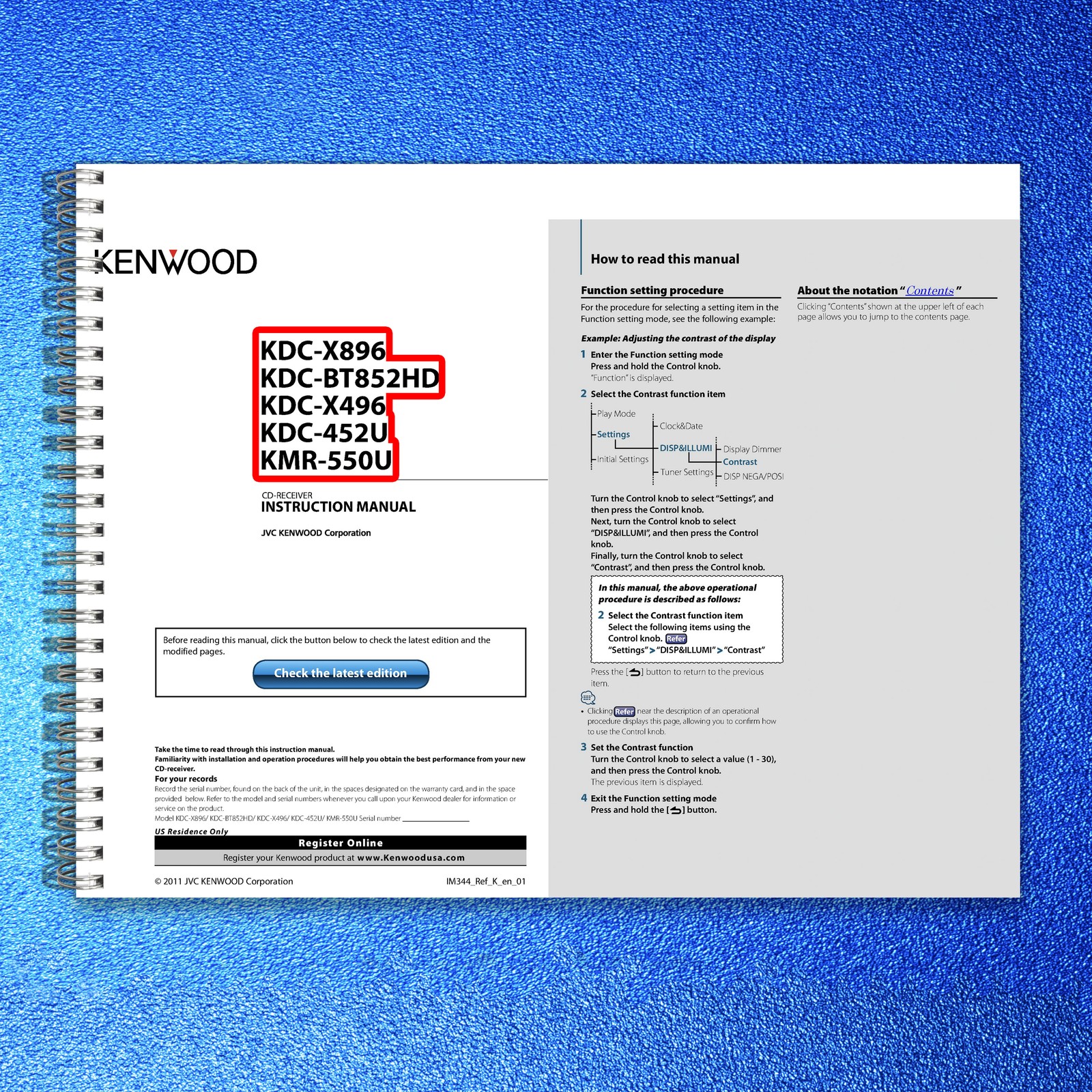 KENWOOD KDC-X896 KDC-BT852HD KDC-X496 KDC-452U KMR-550U Instruction Manual