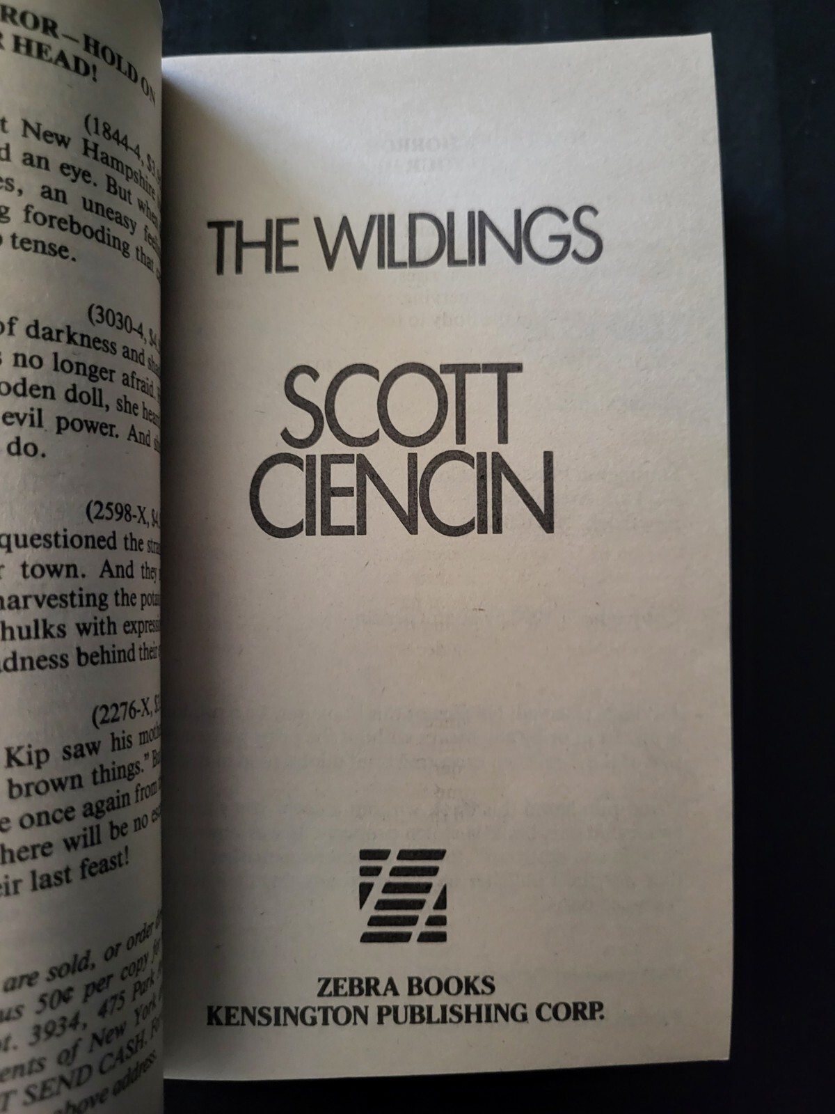 The Wildlings Scott Ciencin 1992 First Edition Vampire Novel