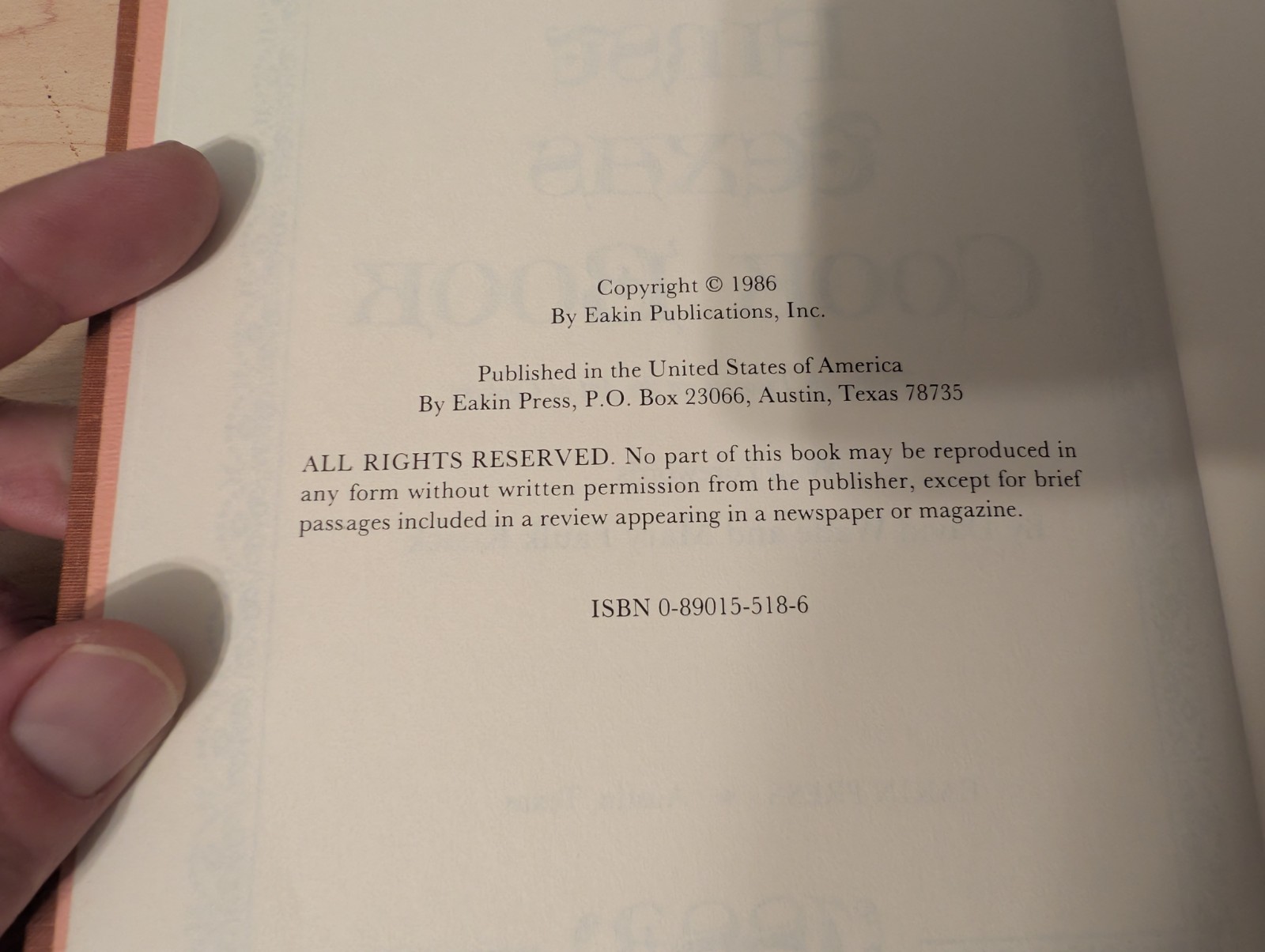 The First Texas Cook Book 1883 Facsimile Reprint 1986 Texas Sesquicentennial HC