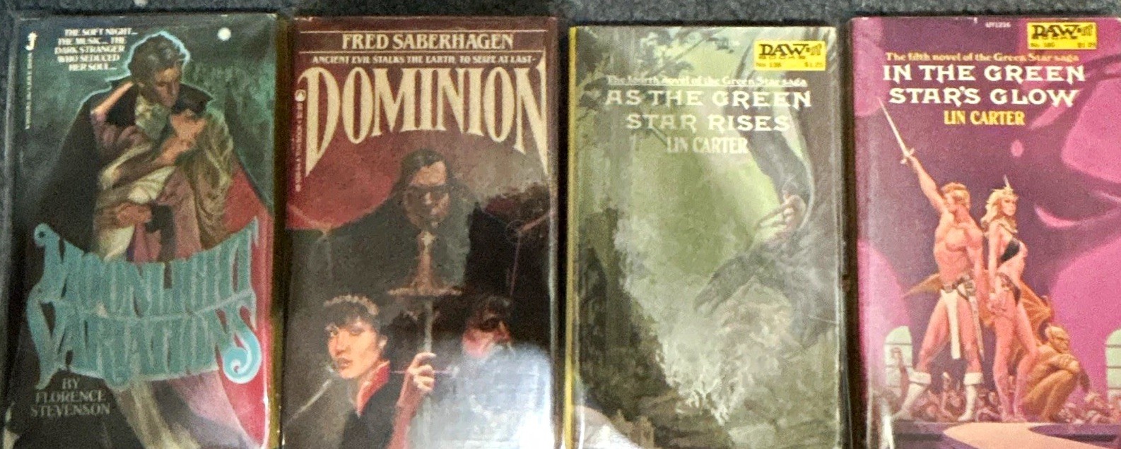 Vintage paperback lot (4): Moonlight Variations, Dominion, Green Star Lin Carter