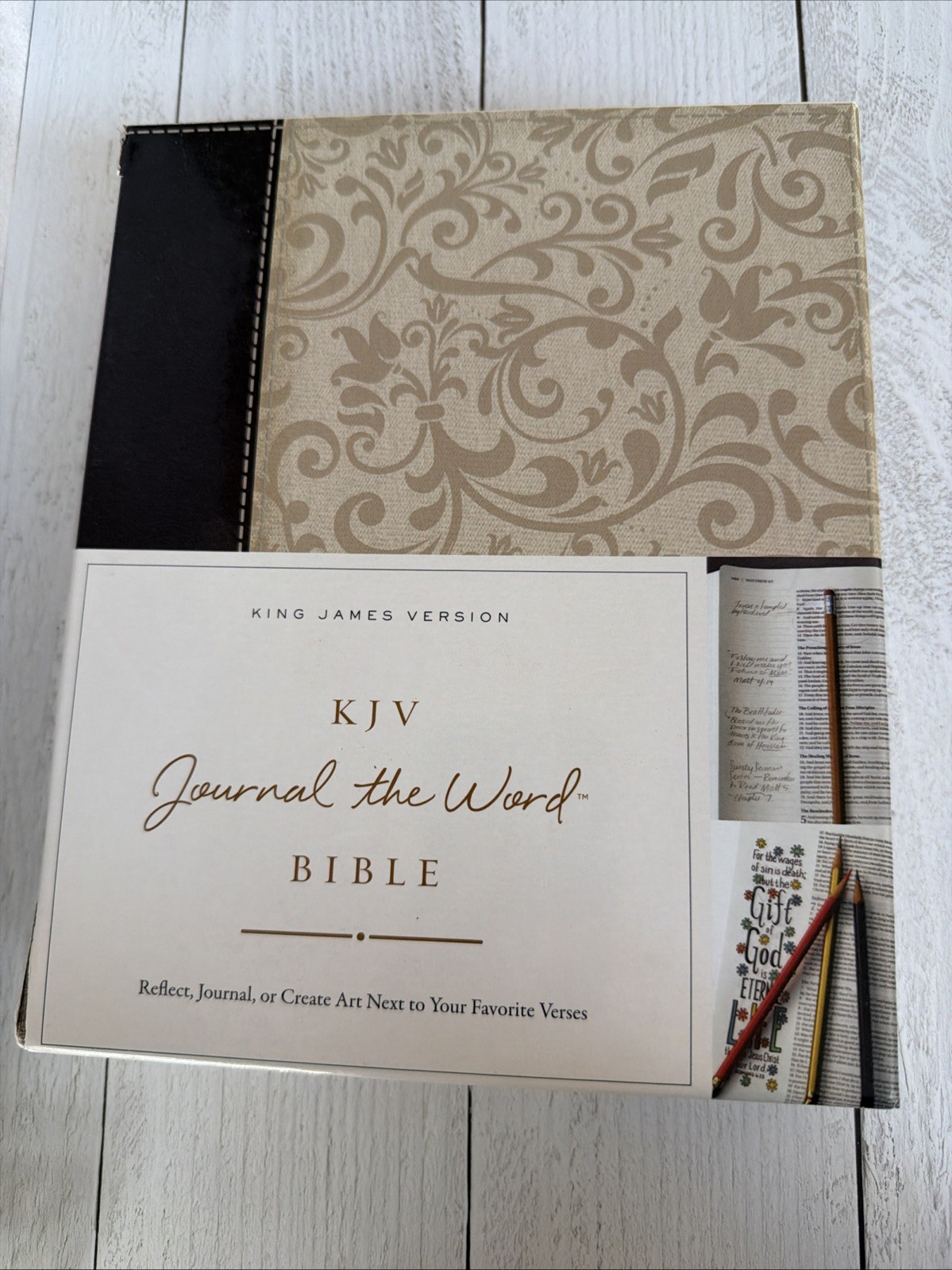 NKJV Journal the Word Brown Cream Linen Leathersoft Bible NEW THOMAS NELSON