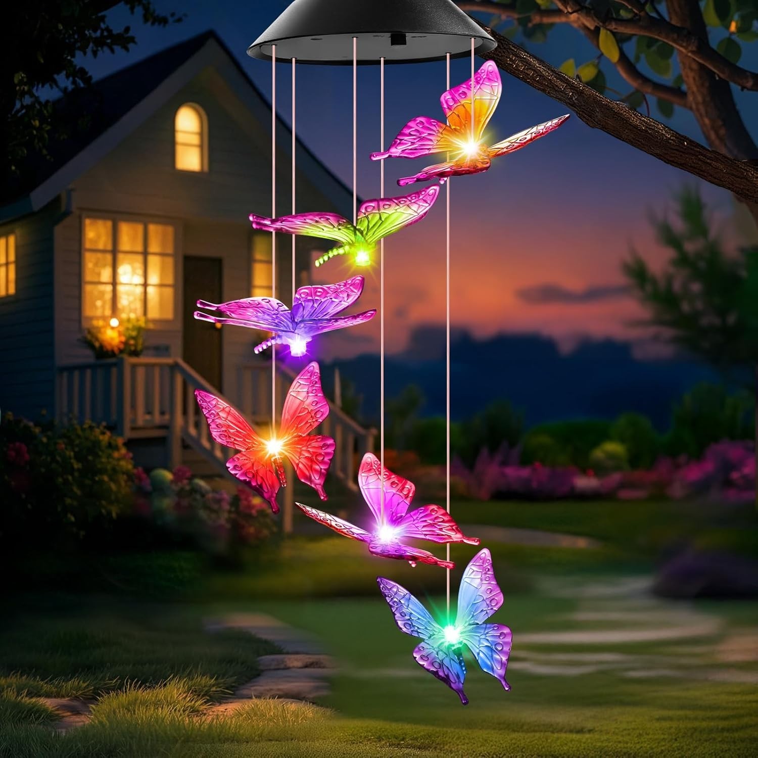 Multicolor Solar Butterfly Wind Chimes – Perfect Gift for Women & Garden Lovers
