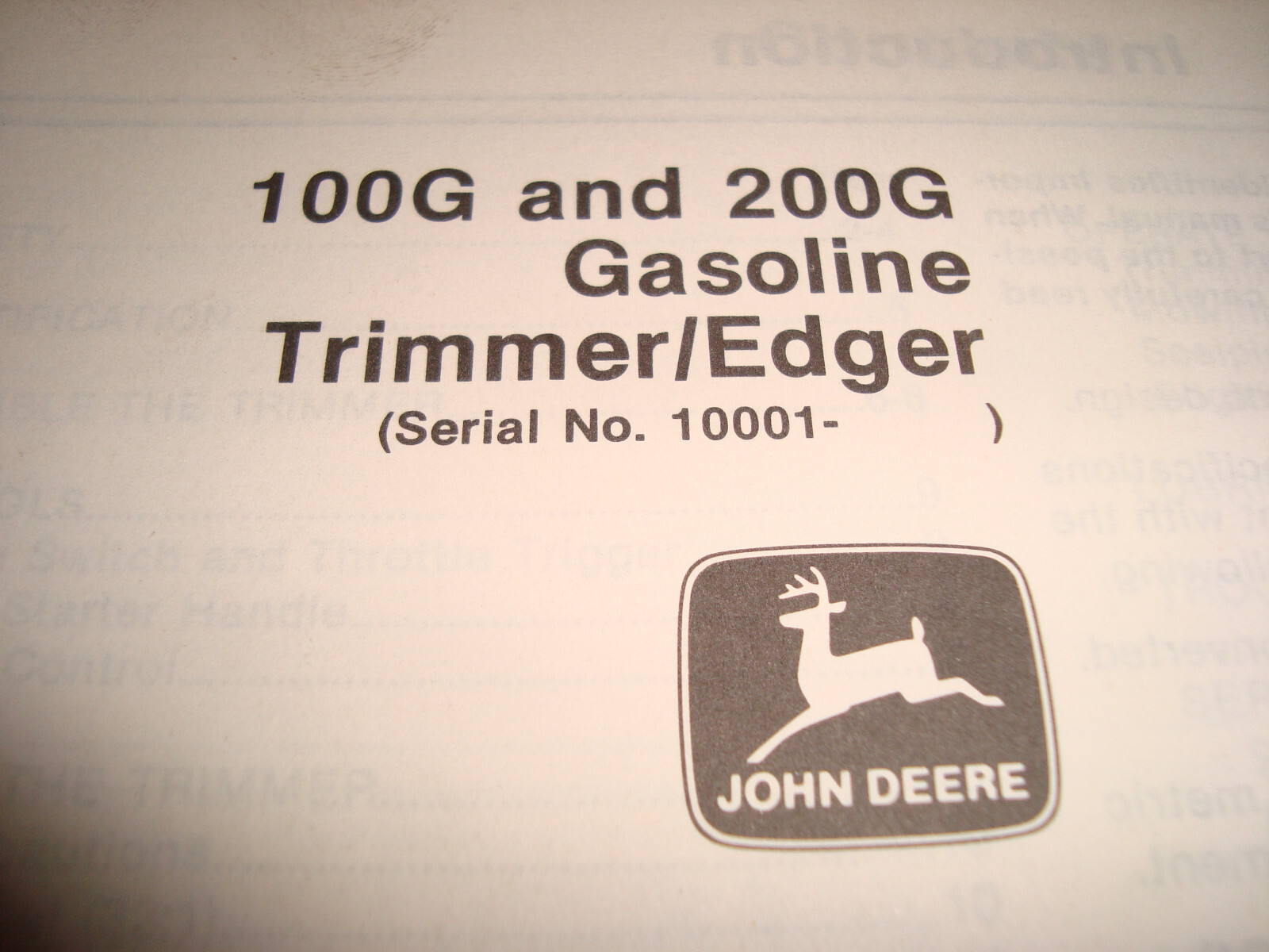 John Deere Operators Manual 100G 200G Gasoline Trimmer Edger OM-TY20672 Issue K3