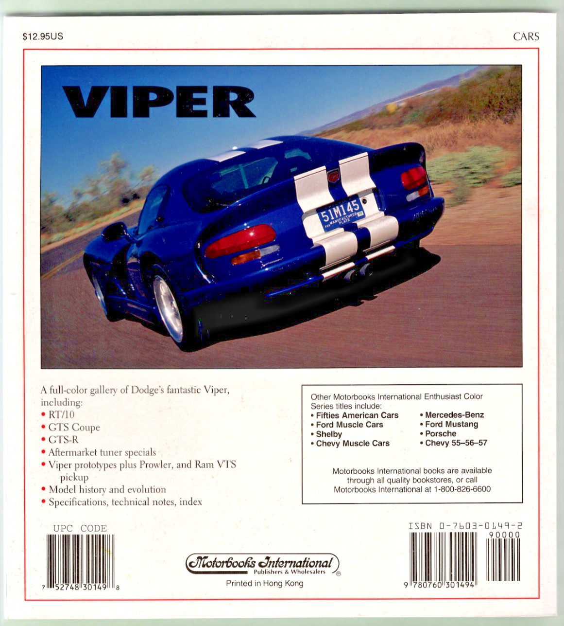 1996 Viper Enthusiast Color Series Motorbooks Int. PB Mathew Stone Like New