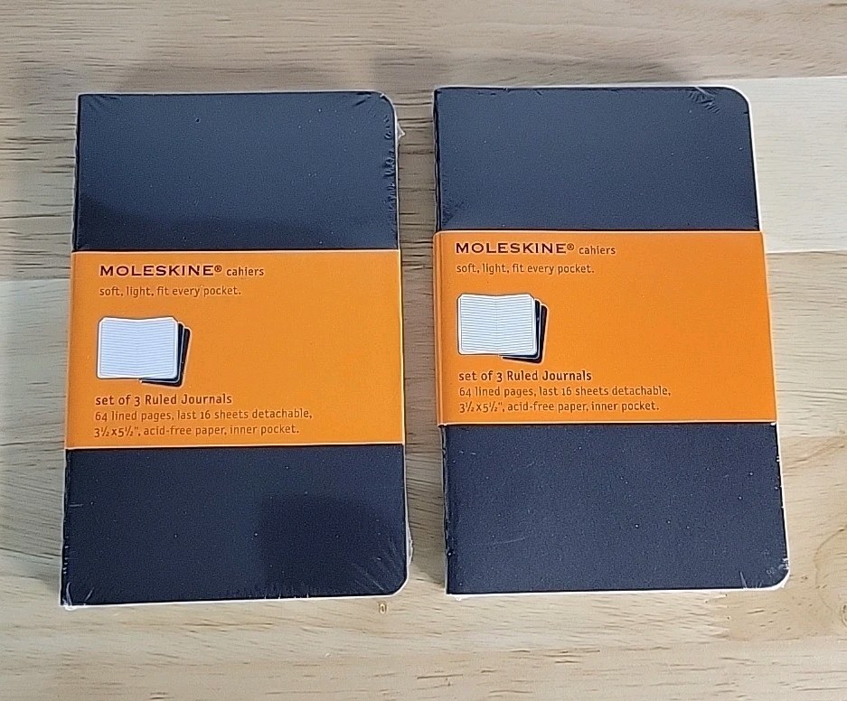 Moleskine Cahier Journal 2 Sets Of 3 Pocket, Ruled, Black, Soft 3.5 X 5.5 Inches