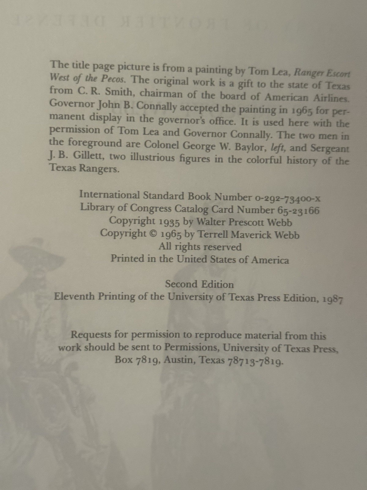The Texas Rangers A Century of Frontier Defense Walter Prescott Webb HC DJ