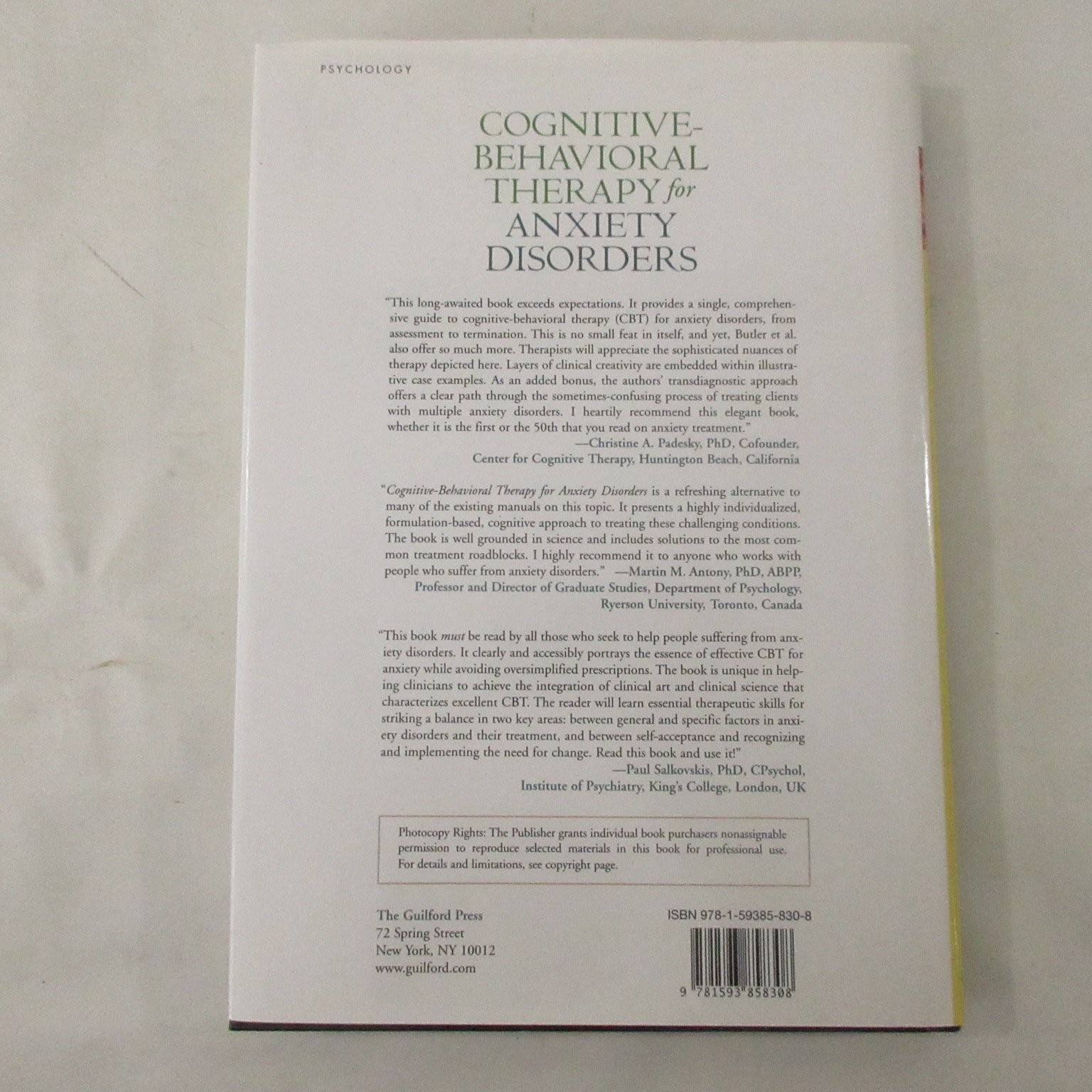 Cognitive Behavioral Therapy Anxiety Disorder Butler Guilford Psychology Healing