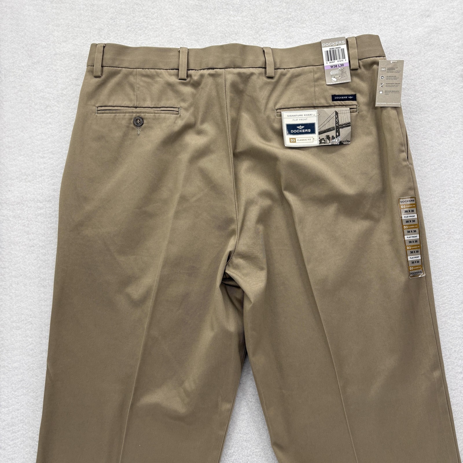 Dockers Signature Khaki Chino Pants Mens 38×30 Tan D3 Classic Fit Flat Front NWT