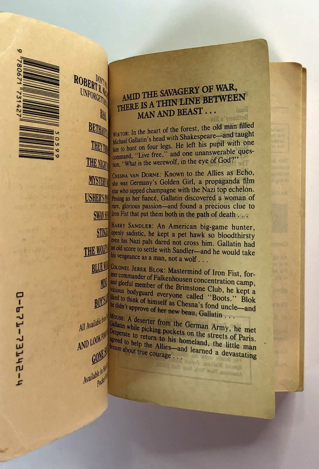 THE WOLF’S HOUR Robert McCammon (1989) POCKET 1st Edition Rowena Morrill Vtg PB