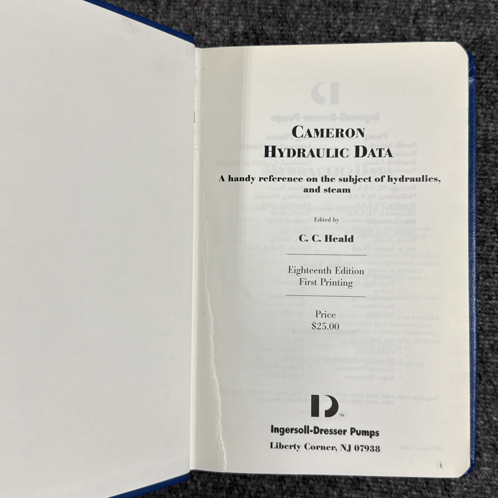 Cameron Hydraulic Data (18th Edition) 1st Printing Ingersoll Dresser Pumps