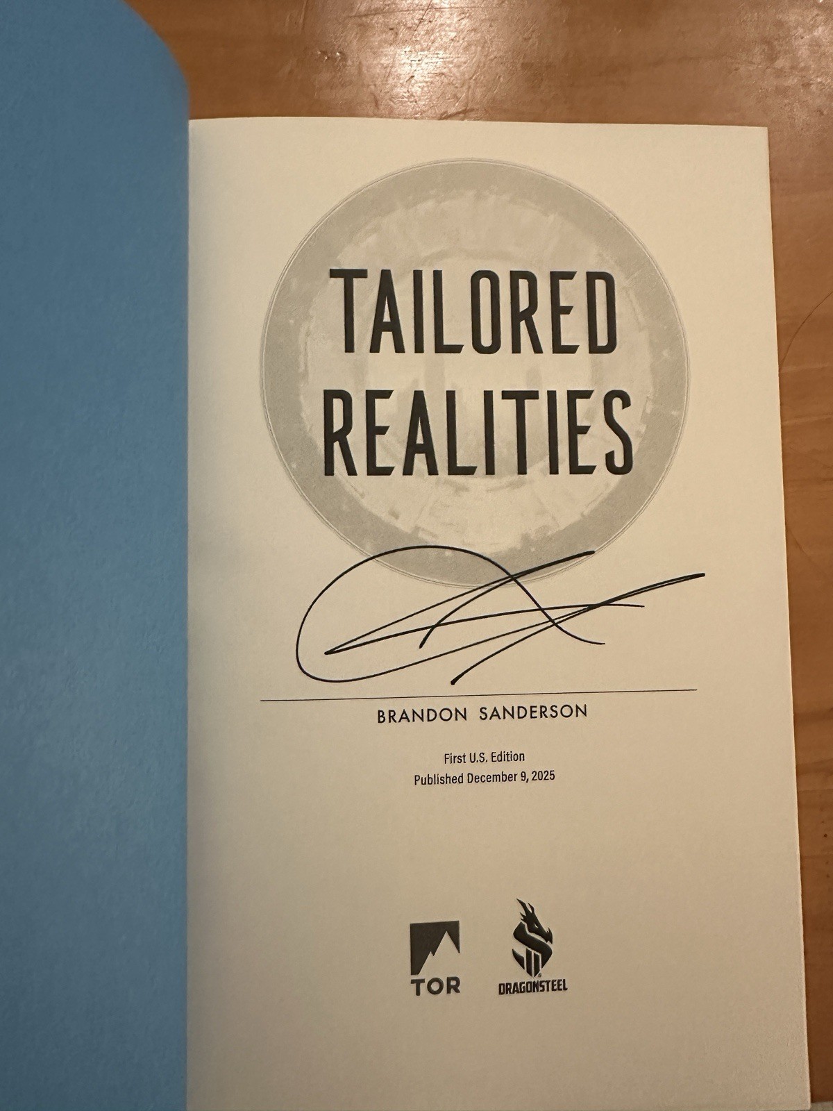 Brandon Sanderson SIGNED AUTOGRAPH Tailored Realities FIRST EDITION FIRST PRINT