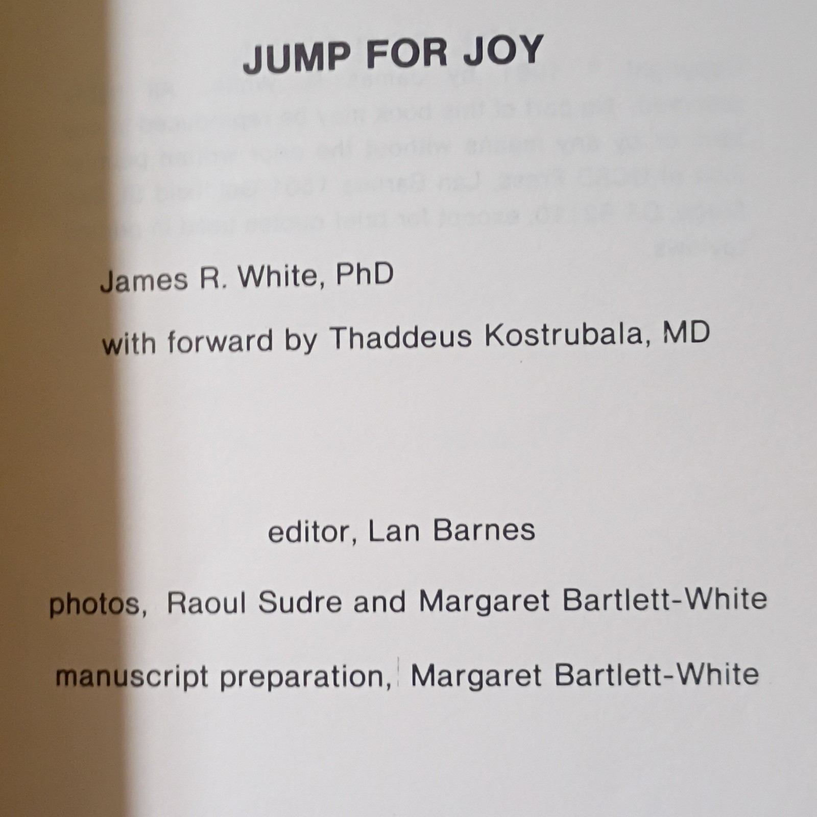 Jump for Joy James R. White UCSD Press 1981 HC Illustrated Exercise Fitness