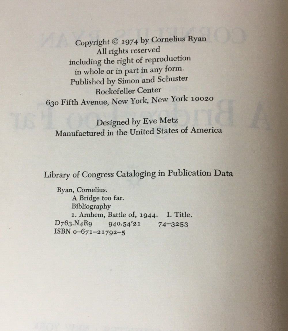 A Bridge too Far By Cornelius Ryan – 1974 Hardcover Book