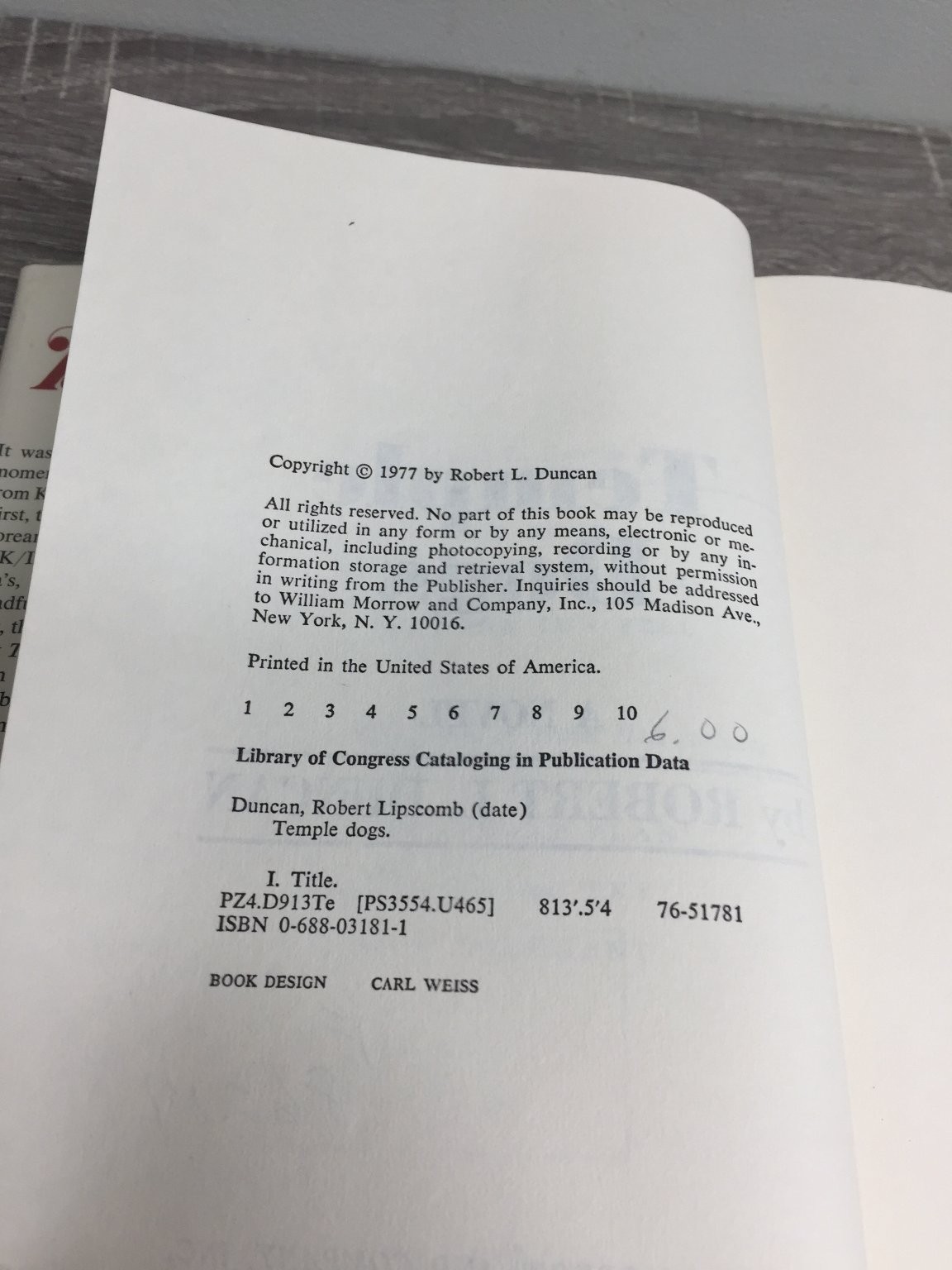 Temple Dogs Robert L. Duncan 1977 First Edition Thriller William Morrow
