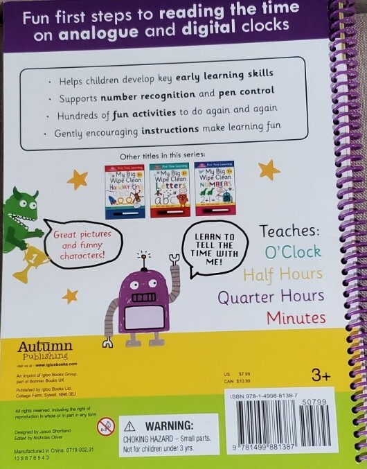 First Time Learning Ser.: My Big Wipe Clean Time : Wipe-Clean Workbook by…