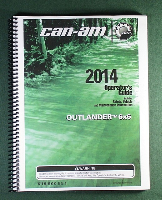 2014 Can-Am Outlander 1000 6X6 Owner’s Manual: 202 Pages & Protective Covers