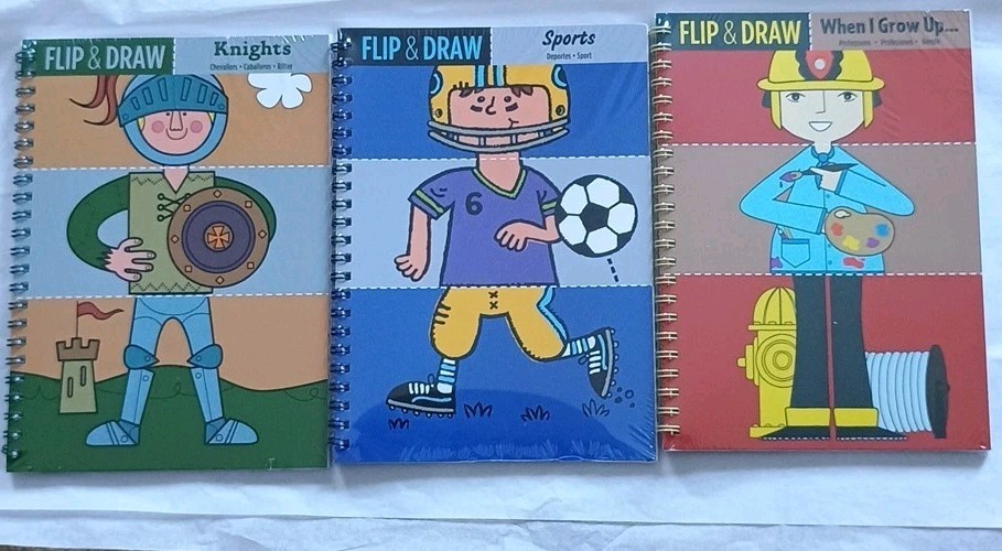Lot Of 3 Mudpuppy Flip And Draw Books Knights, Sports, And When I Grow Up