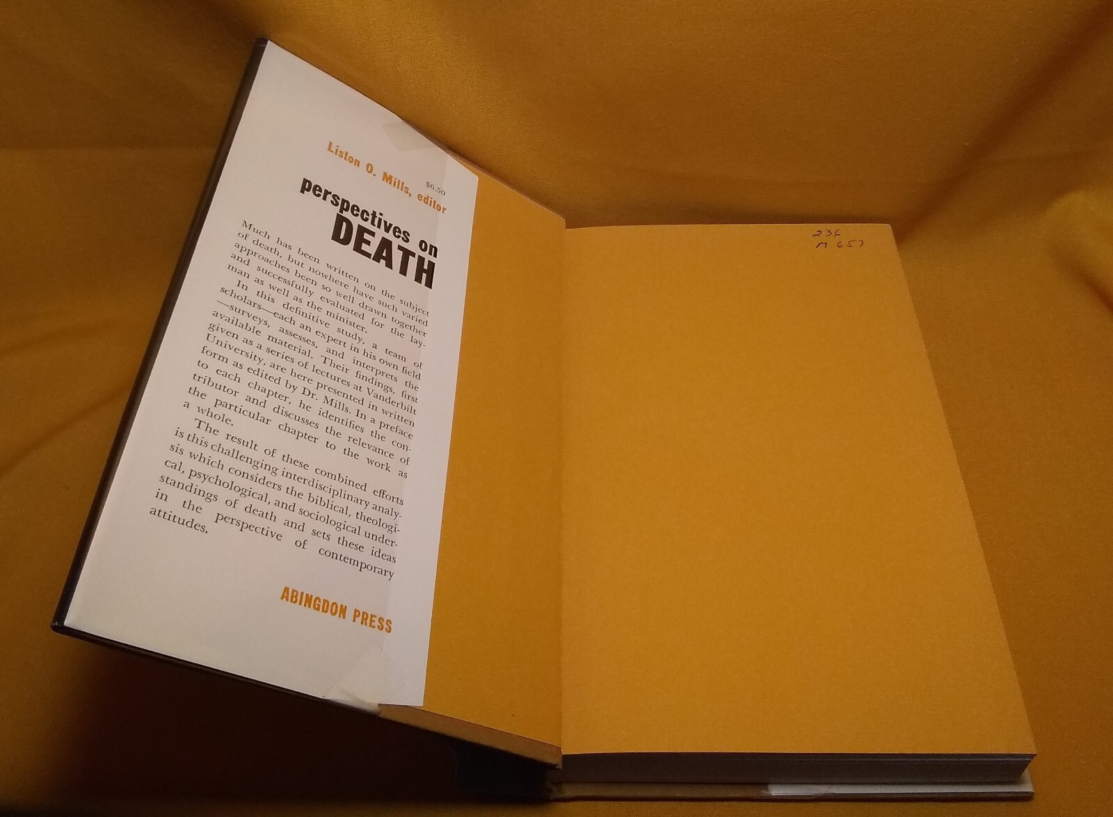 Perspectives on Death, Liston O. Mills, 1969 HCDJ ex-library Abingdon Press