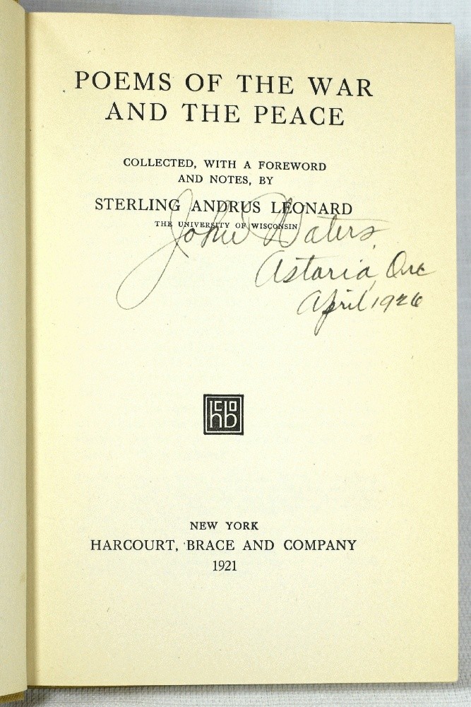 Poems of the War and the Peace 1921 HC in dust jacket