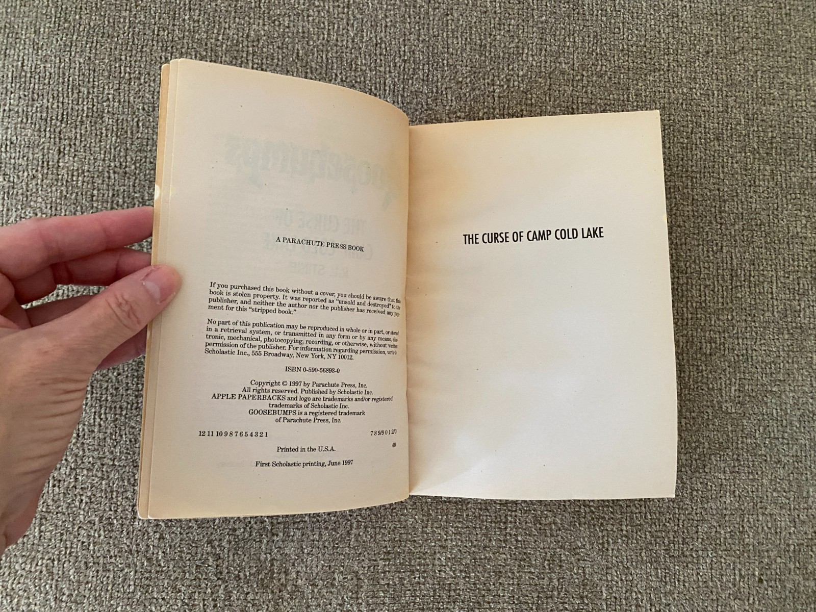 *Print Error* Thin Edition 1st print Goosebumps #56 The Curse of Camp Cold Lake