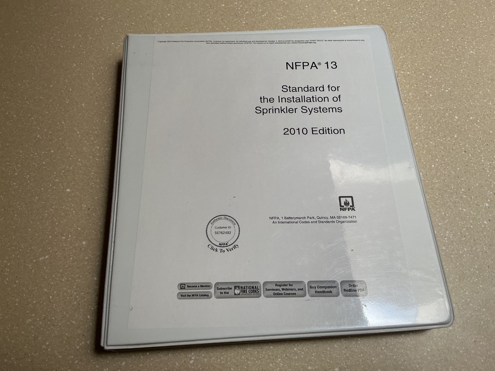 NFPA 13, 2010, Standard for the Installation of (fire) Sprinkler Systems
