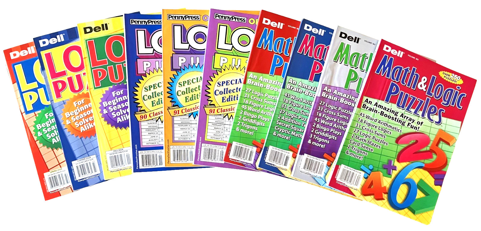 NEW Lot 10 Penny Press Dell LOGIC Problems Math, Collector, Expert Puzzle Books