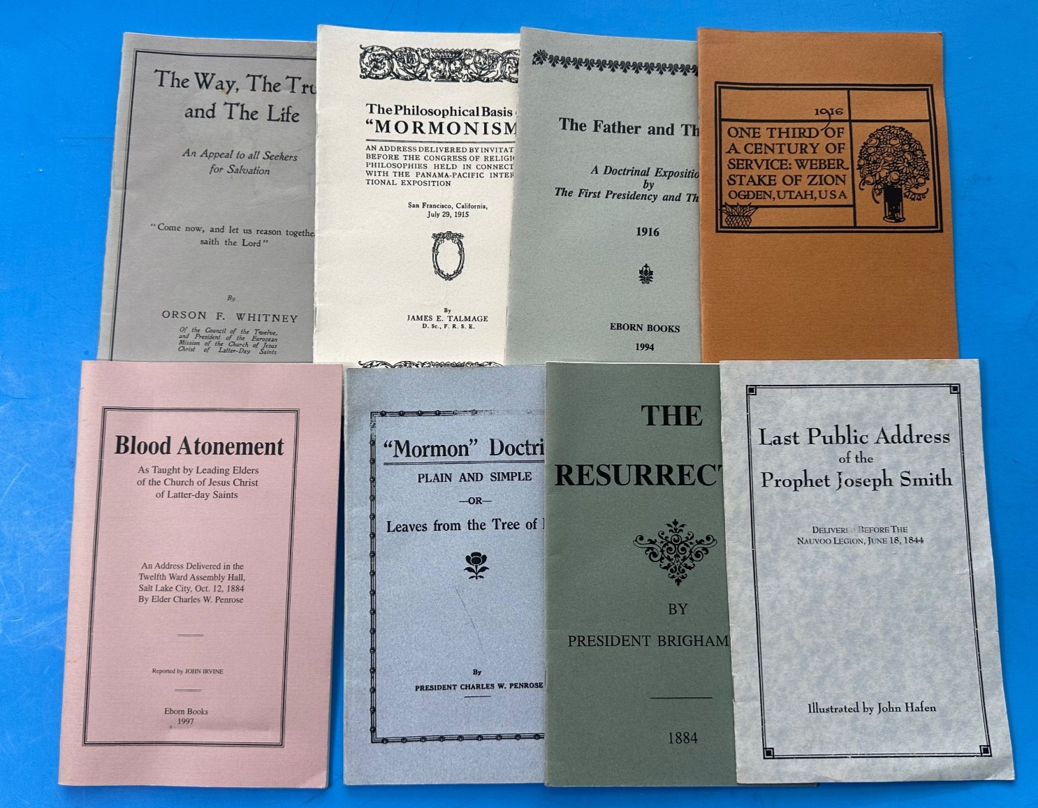 8 Mormon Pamphlets Talmage Penrose Joseph Smith Whitney Brigham Young Reprints