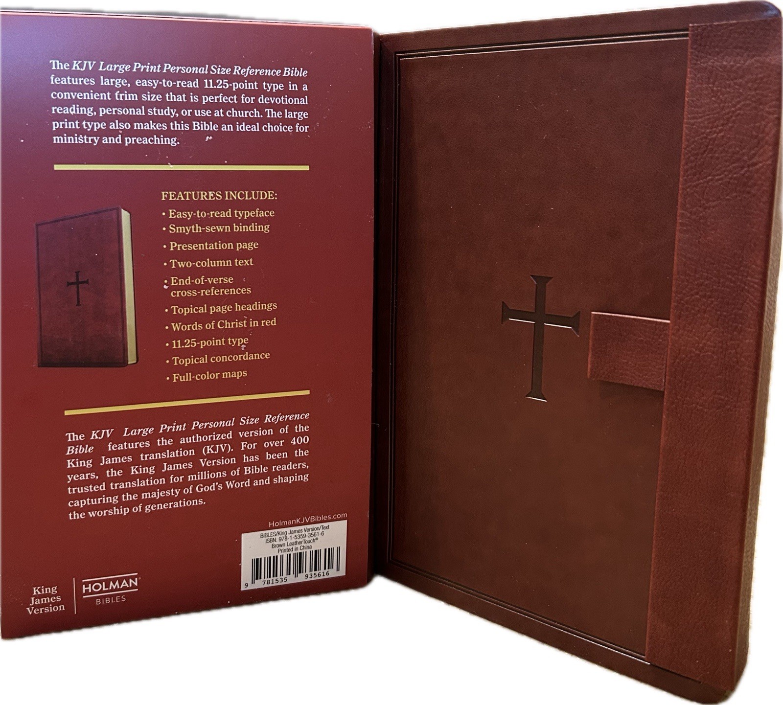KJV MAGNETIC CLOSURE LARGE PRINT 11.25pt Personal Size Bible Brown Leathersoft