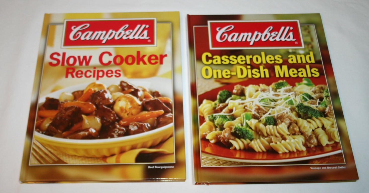 2 Campbell’s Hard Cover Cookbooks – Slow Cooker & Casseroles & 1-Dish Meals