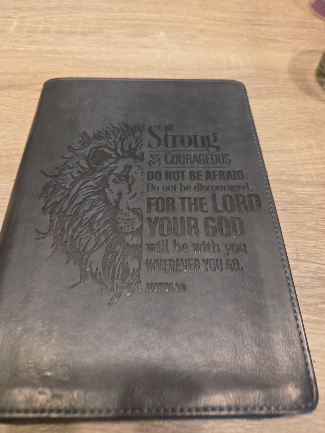 Classic Faux Leather Journal Be Strong and Courageous Lion Joshua 1:9 Bible Ver