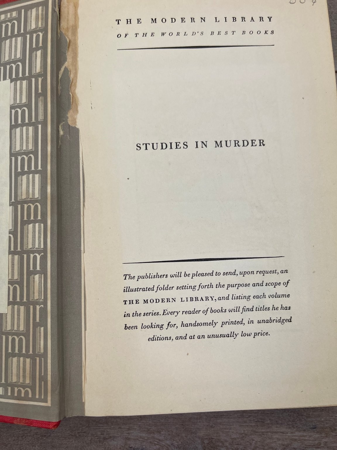 Studies in Murder Edmund Pearson 1938 Modern Library Edition Crime
