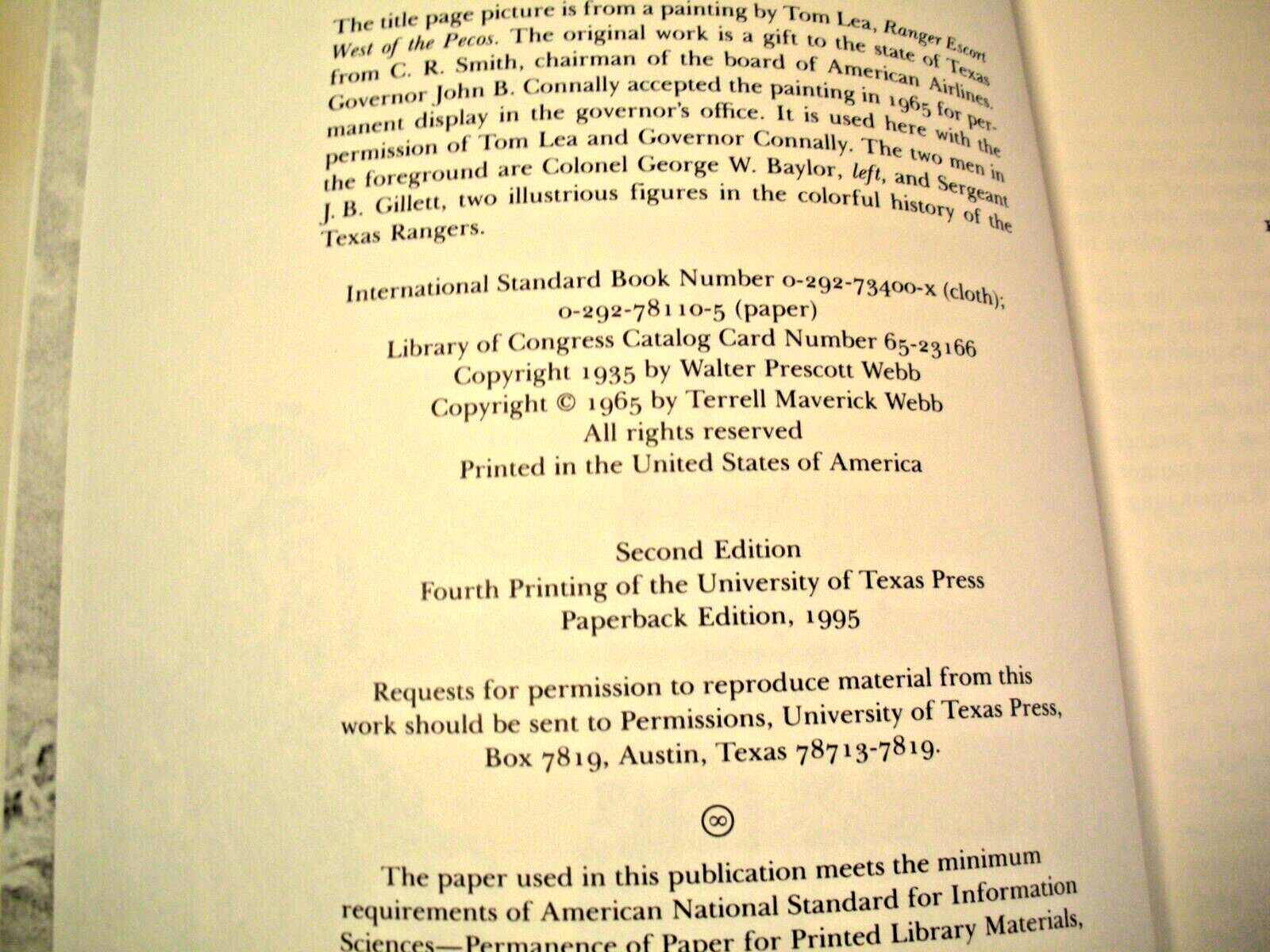 THE TEXAS RANGERS A Century Of Frontier Defense Walter Prescott Webb