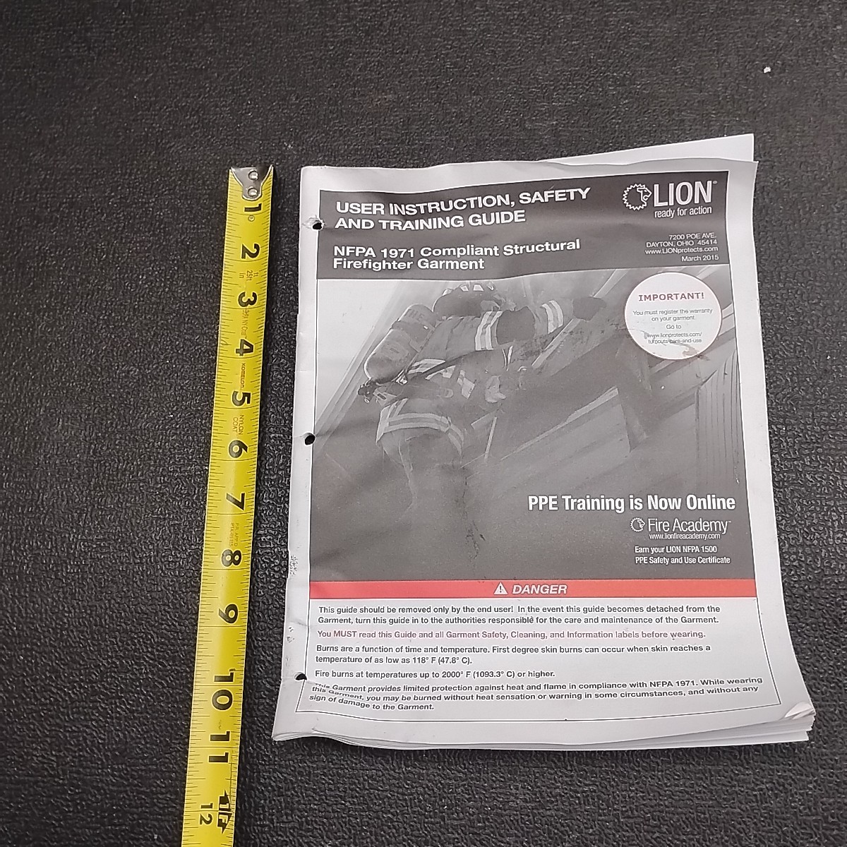 Lion NFPA 1971 Compliant Structural Firefighter Garment User Instructions Guide