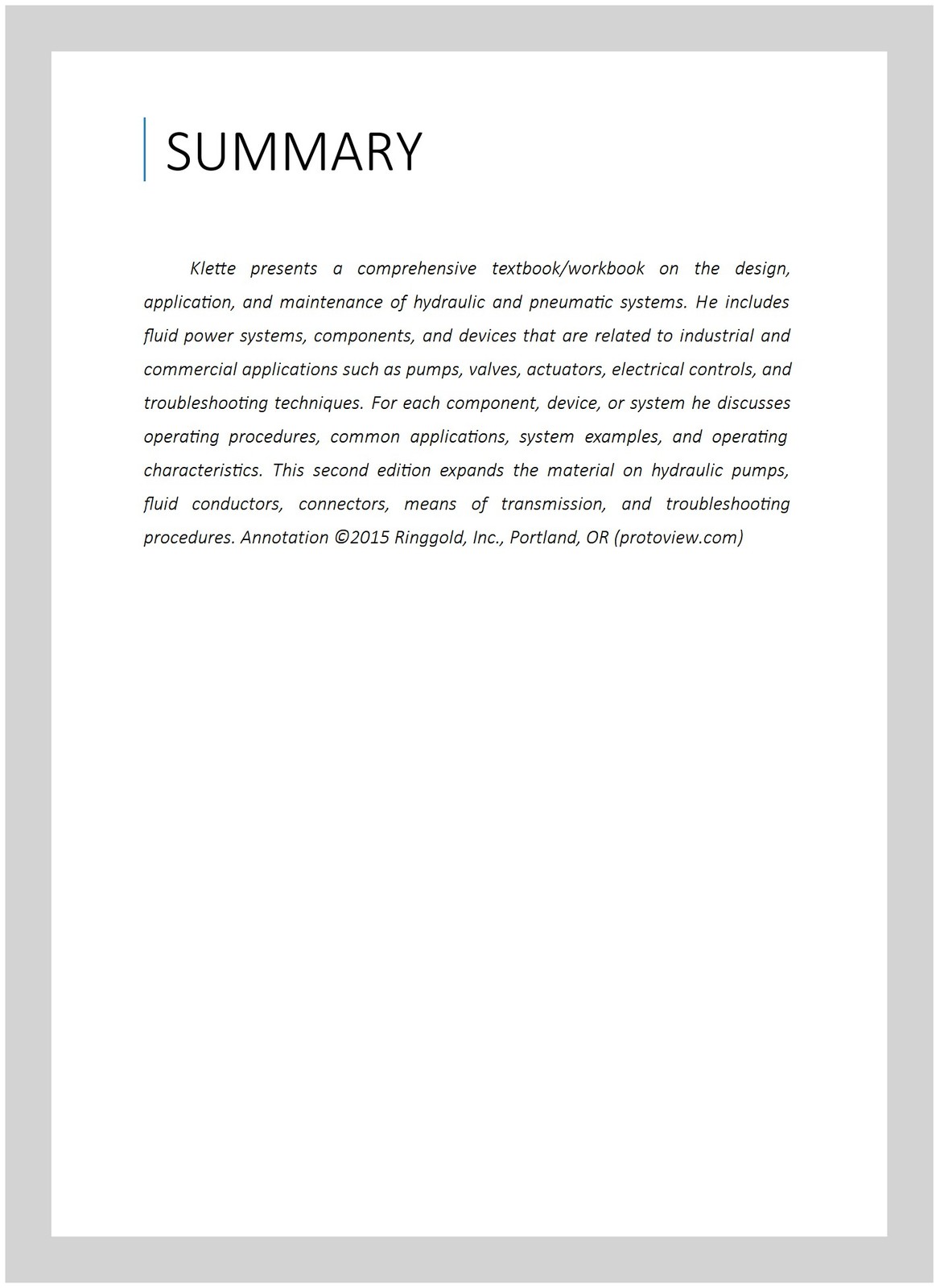 Fluid Power Systems, Paperback by Klette, Patrick J., Brand New, Free shippin…