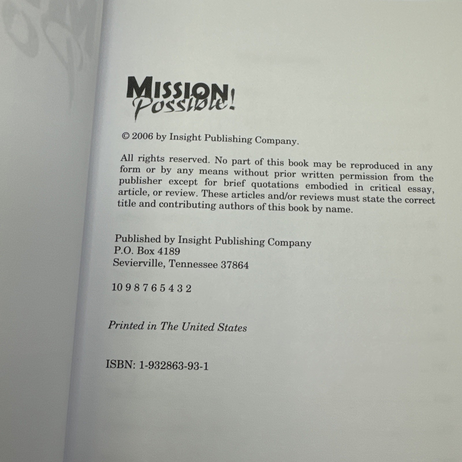 Mission Possible! Insight Publishing Company 2006 PB Waldo Waldman Signed!