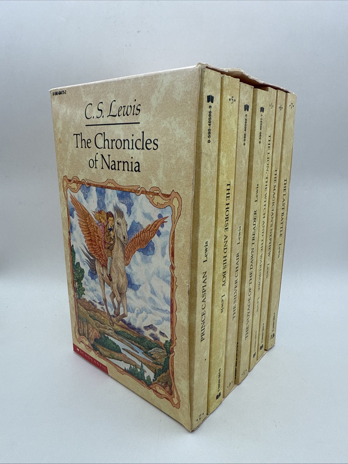 Vintage CS Lewis Chronicles Of Narnia Book Box Set 1-7 Scholastic 1987 Paperback