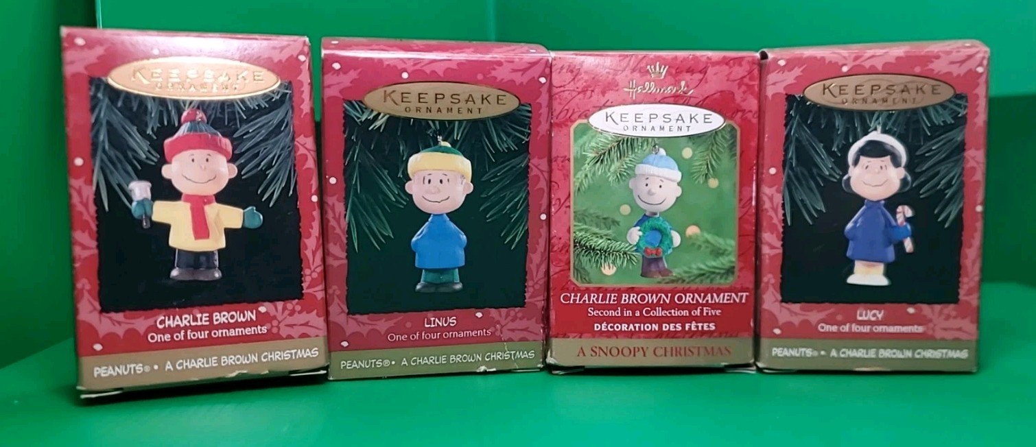 4 -HALLMARK-KEEPSAKE ORNAMENT, PEANUTS, A CHARLIE BROWN CHRISTMAS 1″X2″INCHES.