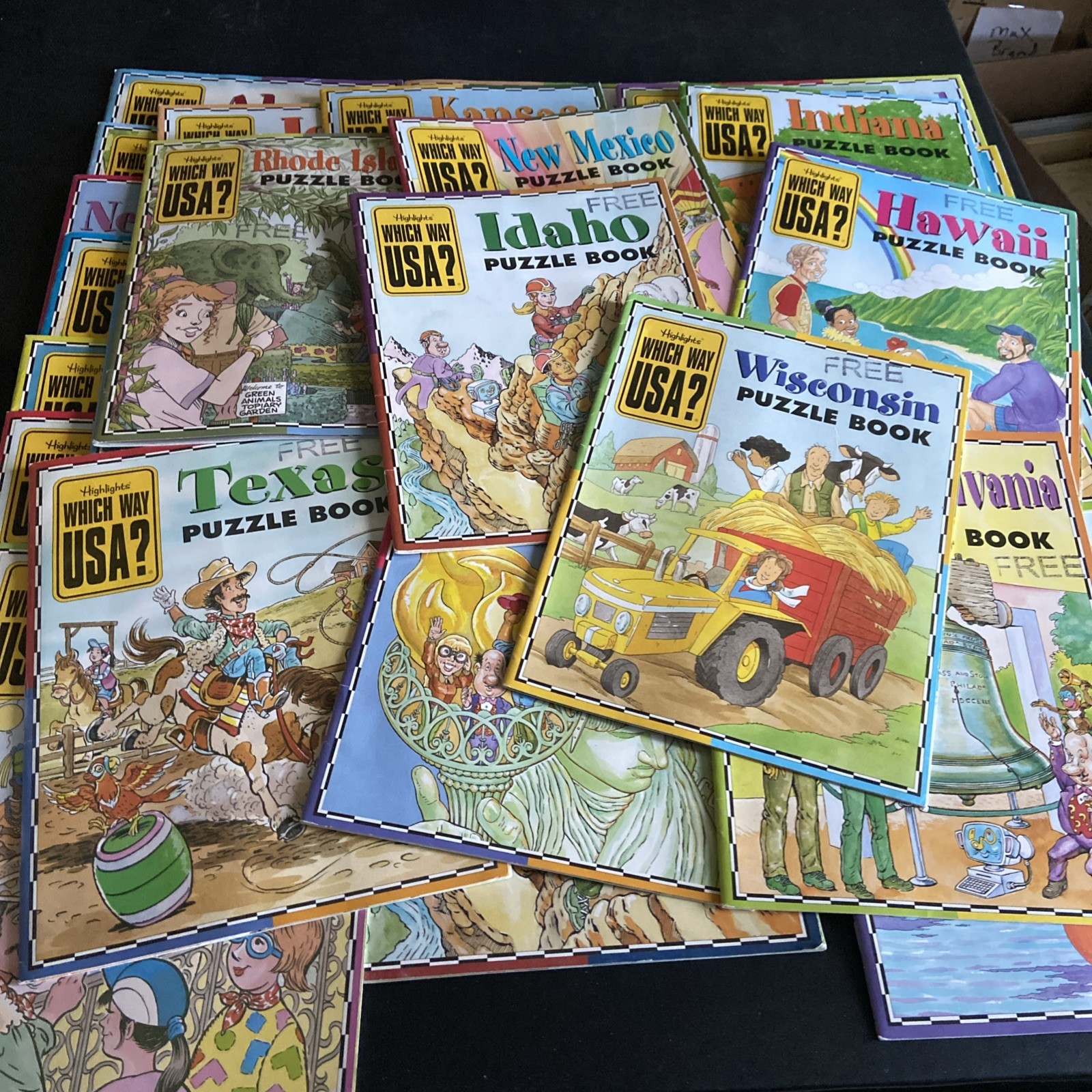 Highlights Which Way USA? State Puzzle Books ‘97-‘01 Lot of 35 Softcover G-VGC