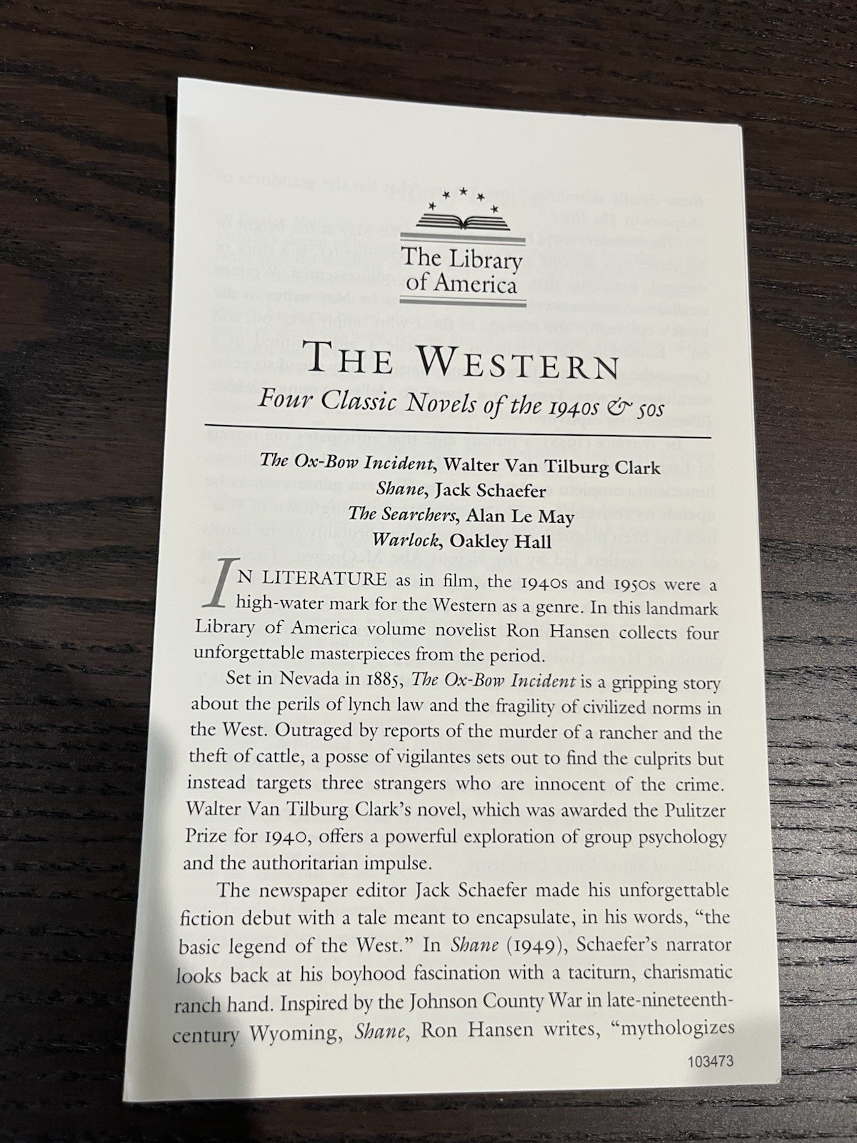 The Western – 4/Four Classic Novels 1940s & 50s – Library of America
